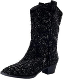 Forever Girls/Kids Rhinestone Western Cowgirl Cowboy Pointed Toe Low Heel Boots