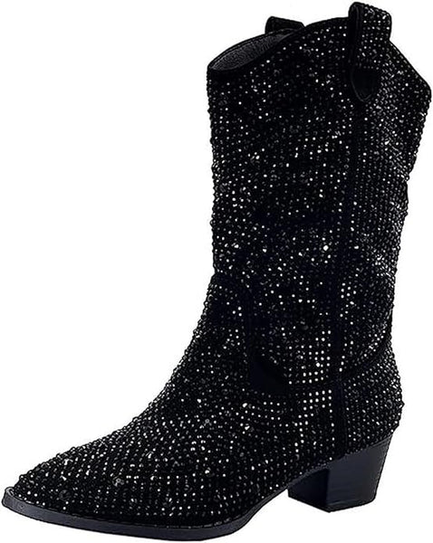Forever Girls/Kids Rhinestone Western Cowgirl Cowboy Pointed Toe Low Heel Boots