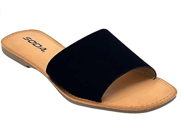 Soda Airway Women's Slip on Casual Flat Slide Black Sandals