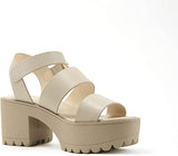 SODA ACCOUNT Women Open Toe Two Bands Lug sole Fashion Block Heel Sandals with Adjustable Ankle Strap
