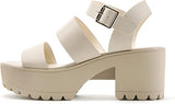 SODA ACCOUNT Women Open Toe Two Bands Lug sole Fashion Block Heel Sandals with Adjustable Ankle Strap