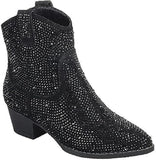 Forever River-01K Girls Rhinestone Cowboy Boots Kids Low Heel Dress Booties