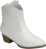 Forever River-01K Girls Rhinestone Cowboy Boots Kids Low Heel Dress Booties