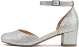 Kids/Children/Girls Ankle Strap Low Block Heel Pump Shoe Roby-2 Soda