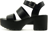 SODA ACCOUNT Women Open Toe Two Bands Lug sole Fashion Block Heel Sandals with Adjustable Ankle Strap
