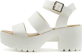 SODA ACCOUNT Women Open Toe Two Bands Lug sole Fashion Block Heel Sandals with Adjustable Ankle Strap