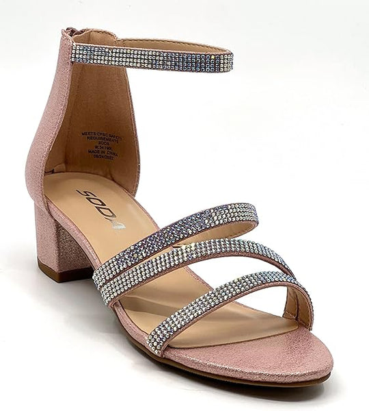 Kids/Children/Girls ARTS-2 Dress Sandal Rhinestones Low Heel Ankle Strap