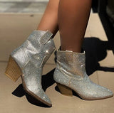 River-01 Rhinestone Ankle Boots Silver